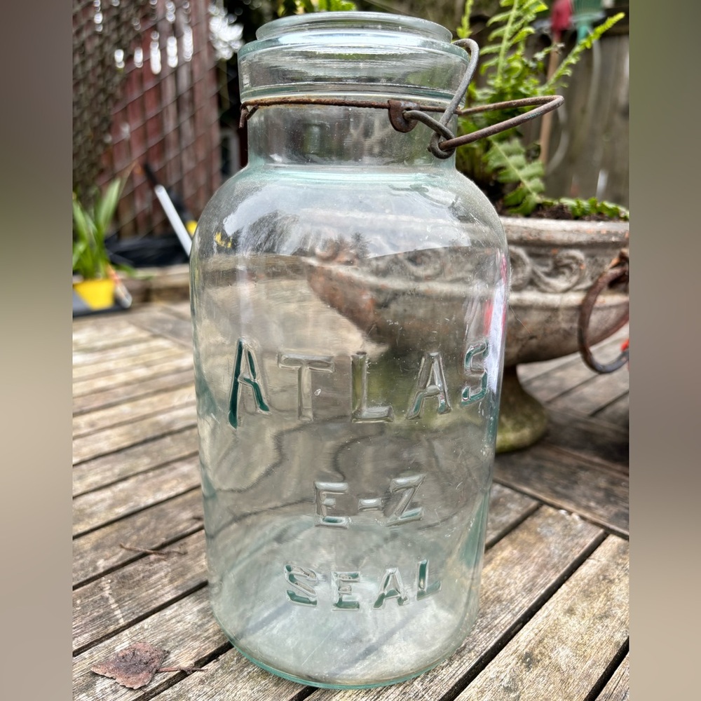 Vintage Atlas E-Z Seal 2 Quart Green Tint Canning Jar